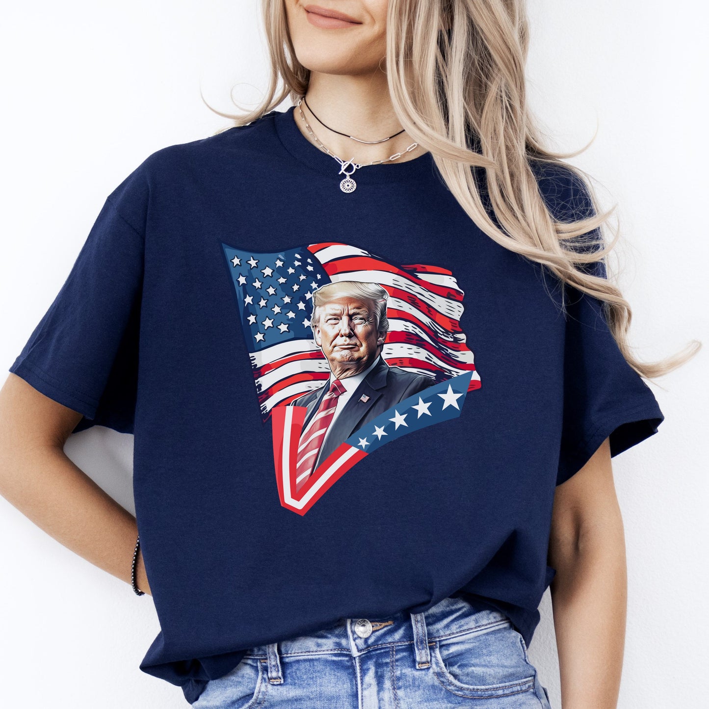 Vote Trump T-Shirt American flag 2024 US election Unisex tee Black Navy Dark Heather-Navy-Family-Gift-Planet