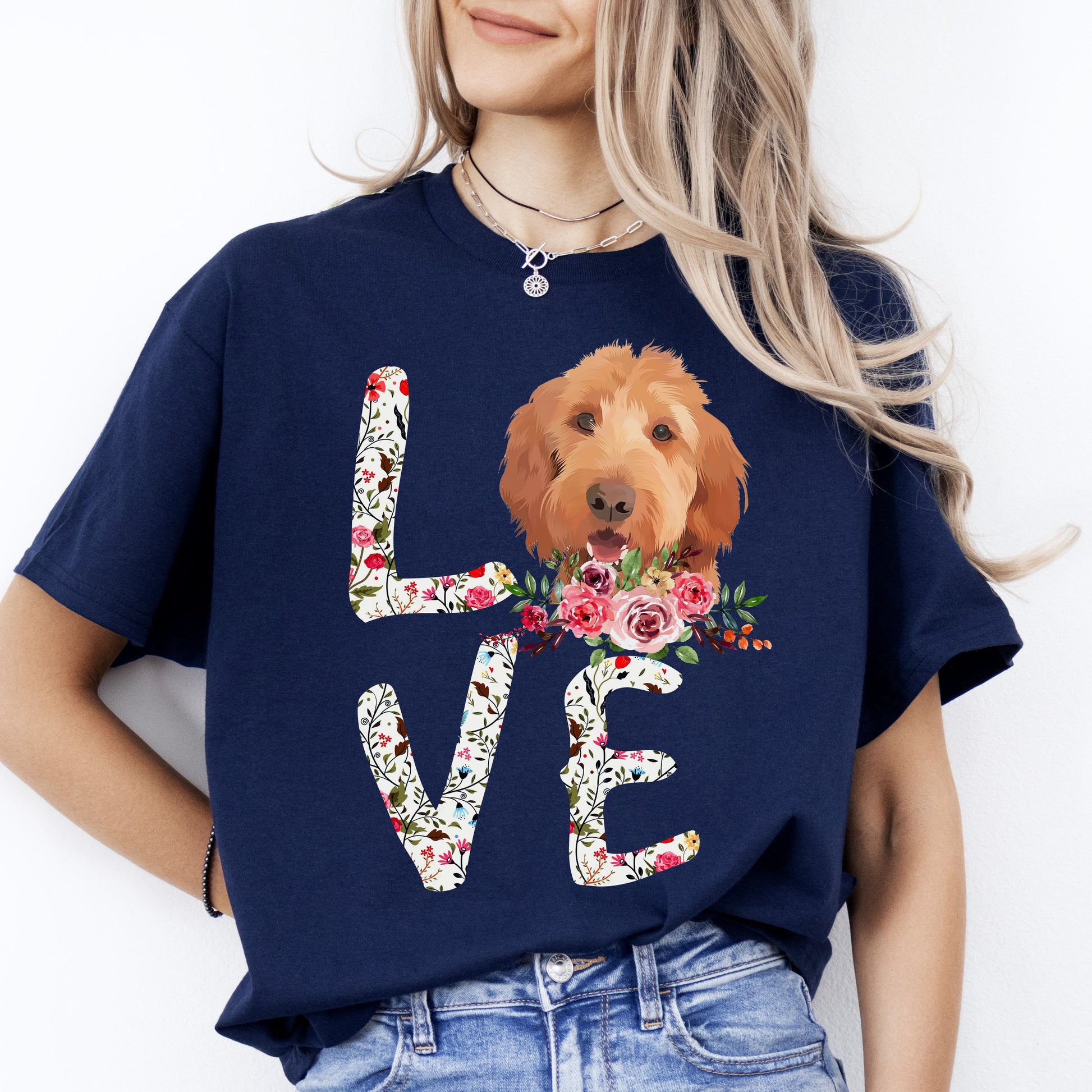 Love Poodle T-Shirt gift Poodle Dog mom Unisex tee Black Navy Dark Heather-Navy-Family-Gift-Planet