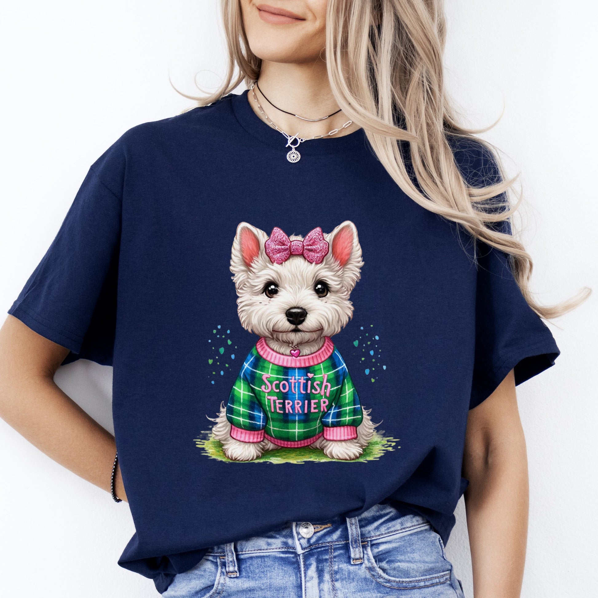 Scottish Terrier T-Shirt gift cute Scottish Terrier dog girl Unisex tee Black Navy Dark Heather-Navy-Family-Gift-Planet