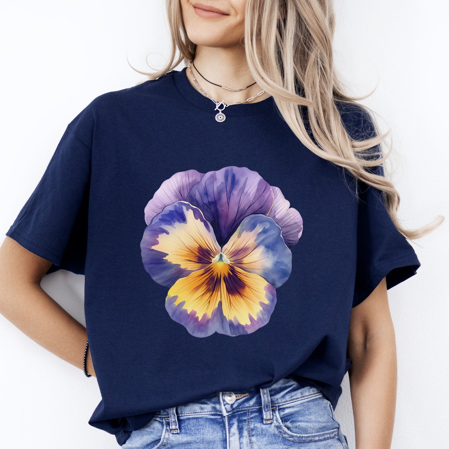 Violet flower watercolor T-Shirt gift Mother's day Unisex tee Black Navy Dark Heather-Navy-Family-Gift-Planet