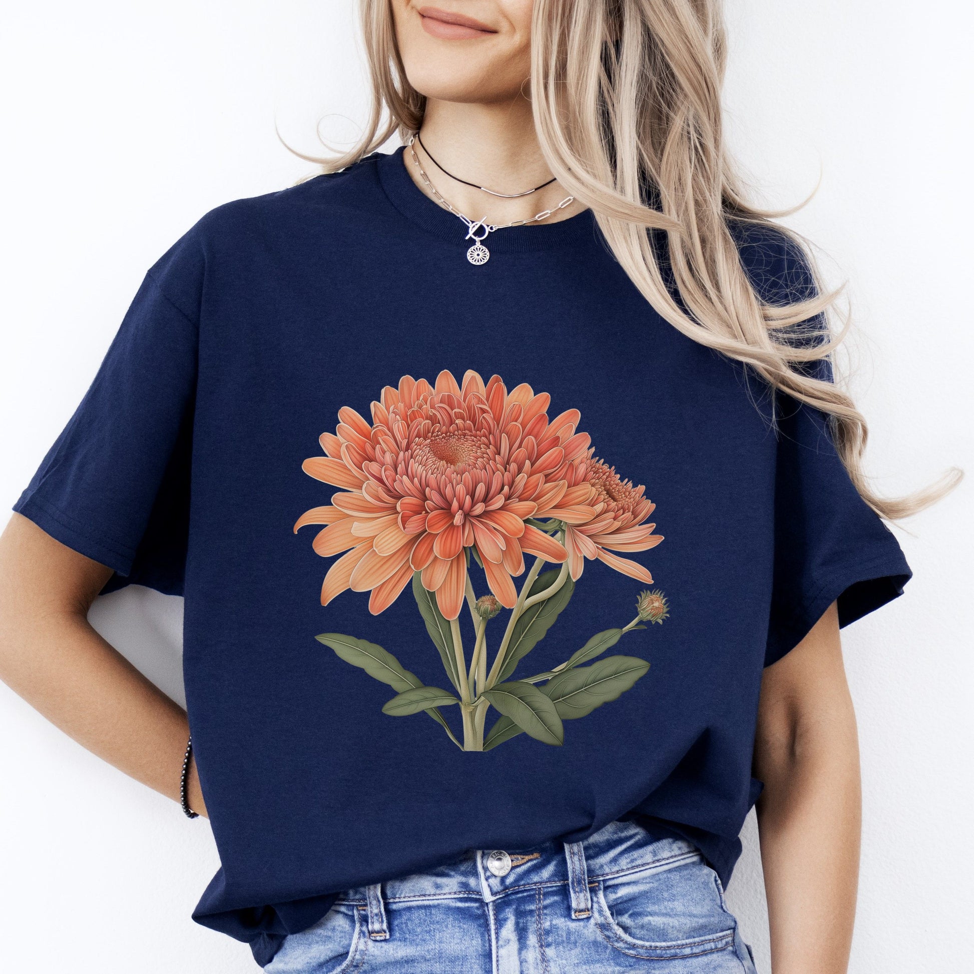 Chrizantema lover T-Shirt gift Aster flower Unisex tee Black Navy Dark Heather-Navy-Family-Gift-Planet