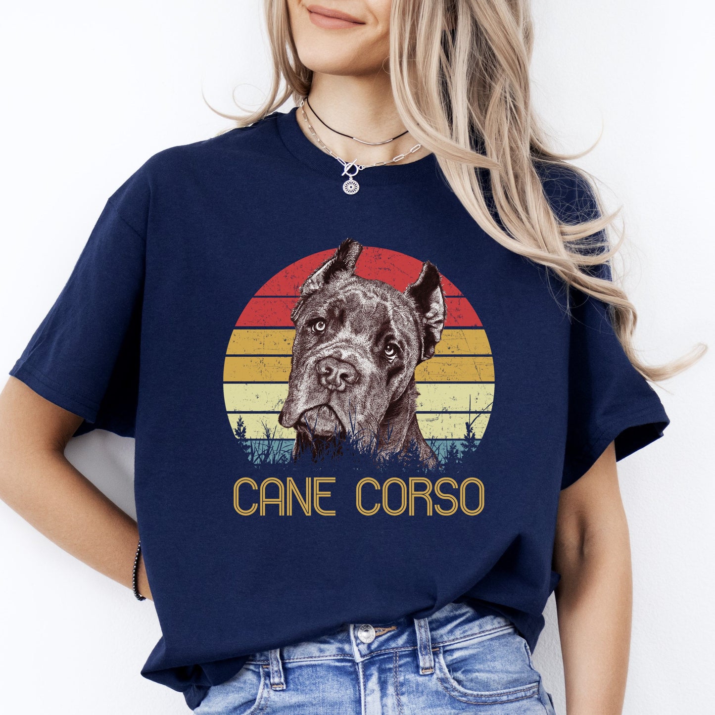 Cane Corso Retro T-Shirt gift Cane Corso Dog mom Unisex tee Black Navy Dark Heather-Navy-Family-Gift-Planet