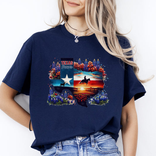 Texas Forever T-Shirt Texas state flag lupin flowers Unisex tee Black Navy Dark Heather-Navy-Family-Gift-Planet