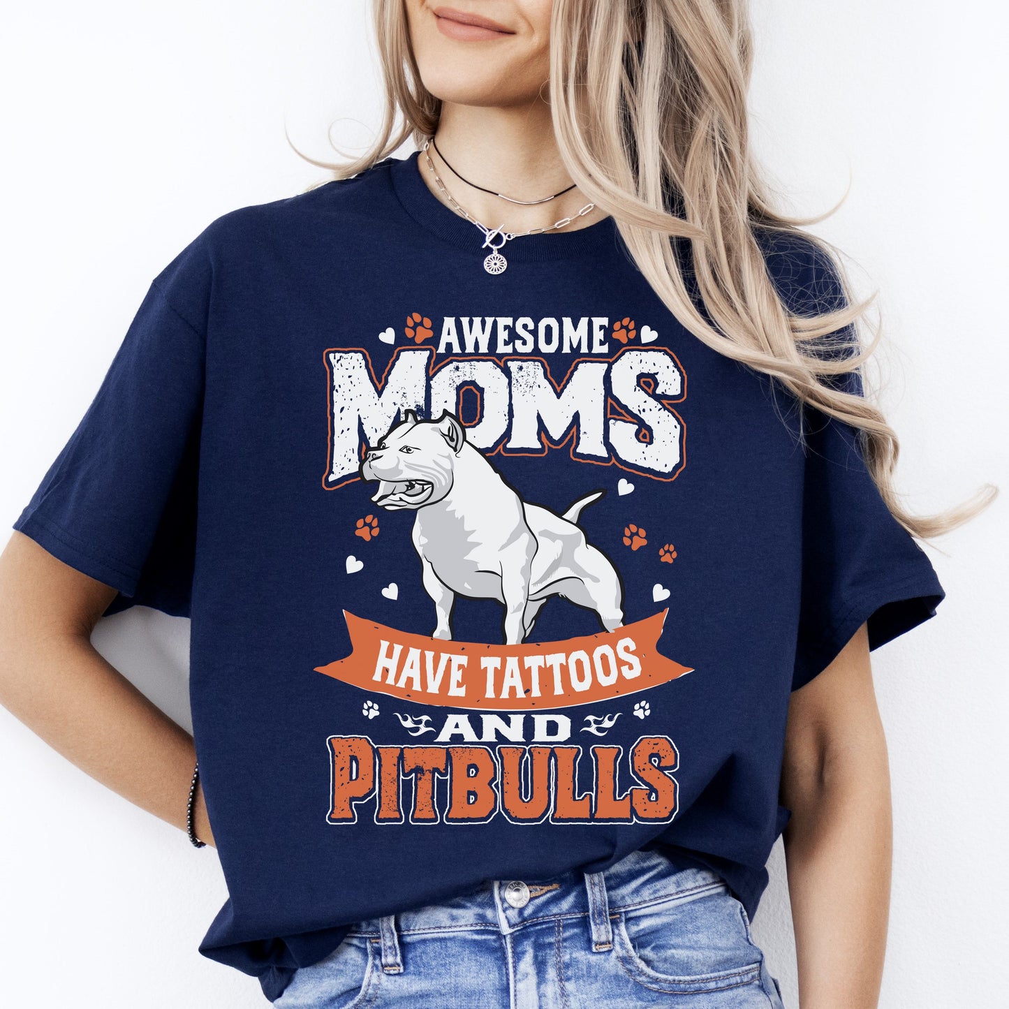 Tattooed Pitbull Mom T-Shirt gift Pitbull Dog mom Unisex tee Black Navy Dark Heather-Navy-Family-Gift-Planet