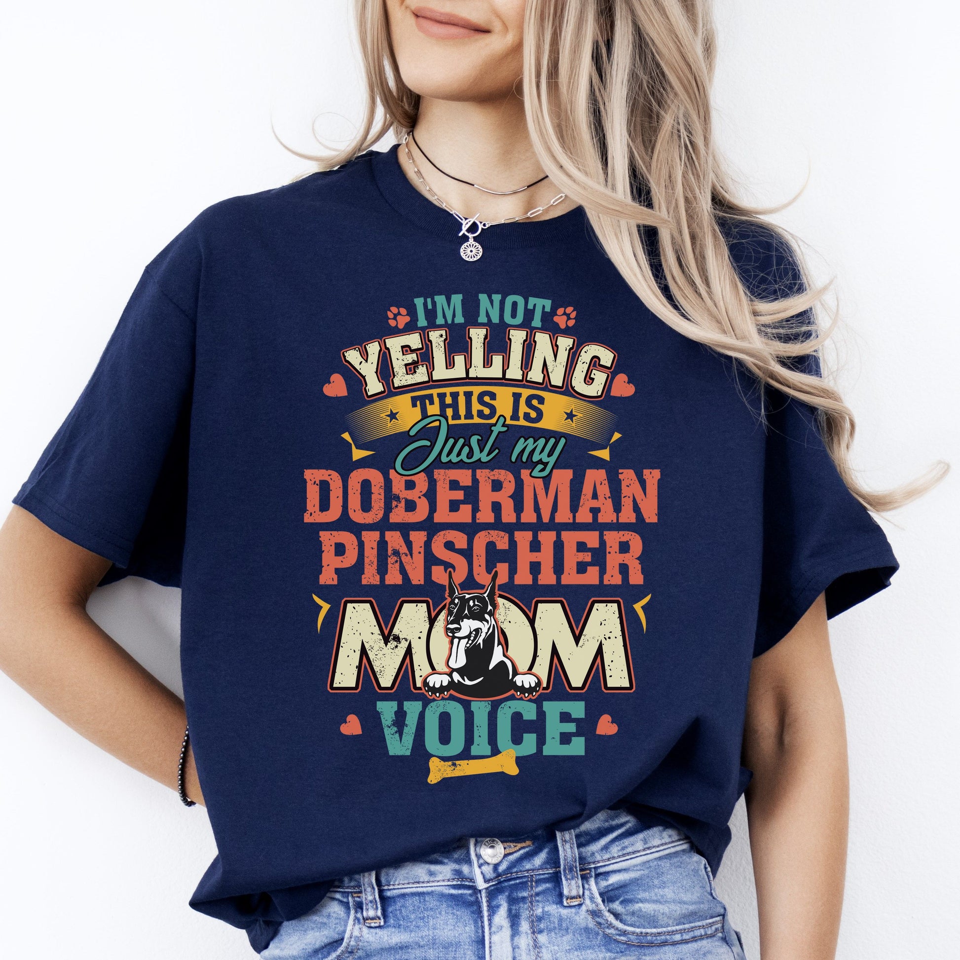 Funny Doberman Pinscher T-Shirt gift I'm not yelling Doberman Dog mom Unisex tee Black Navy Dark Heather-Navy-Family-Gift-Planet