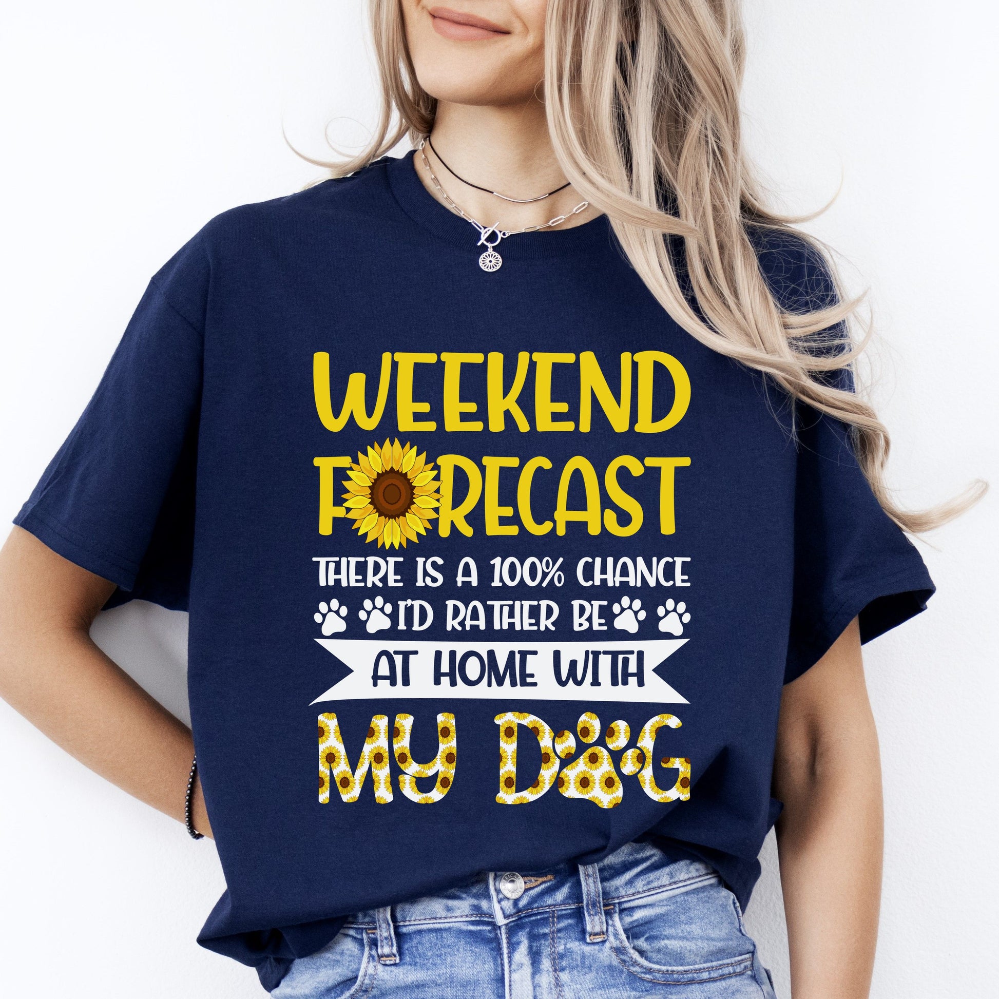 At home with my dog T-Shirt gift Sunflower Social distance Dog mom Unisex tee Black Navy Dark Heather-Navy-Family-Gift-Planet