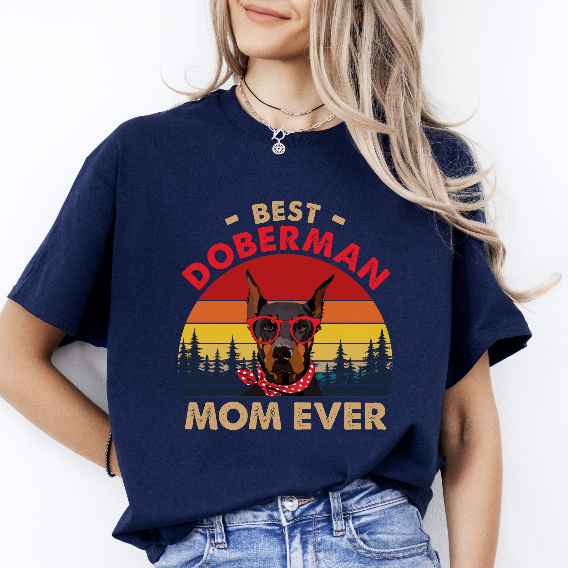 Best Doberman mom ever T-Shirt gift Retro Doberman Dog mama Unisex tee Black Navy Dark Heather-Navy-Family-Gift-Planet