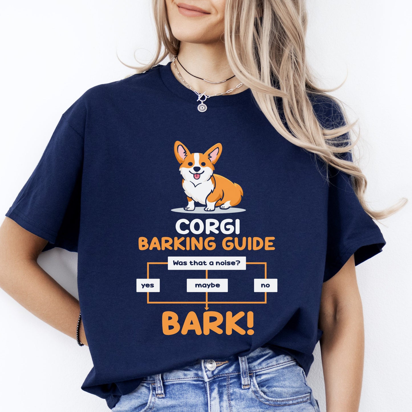 Corgi barking guide T-Shirt gift Funny Corgi Dog mom Unisex tee Black Navy Dark Heather-Navy-Family-Gift-Planet