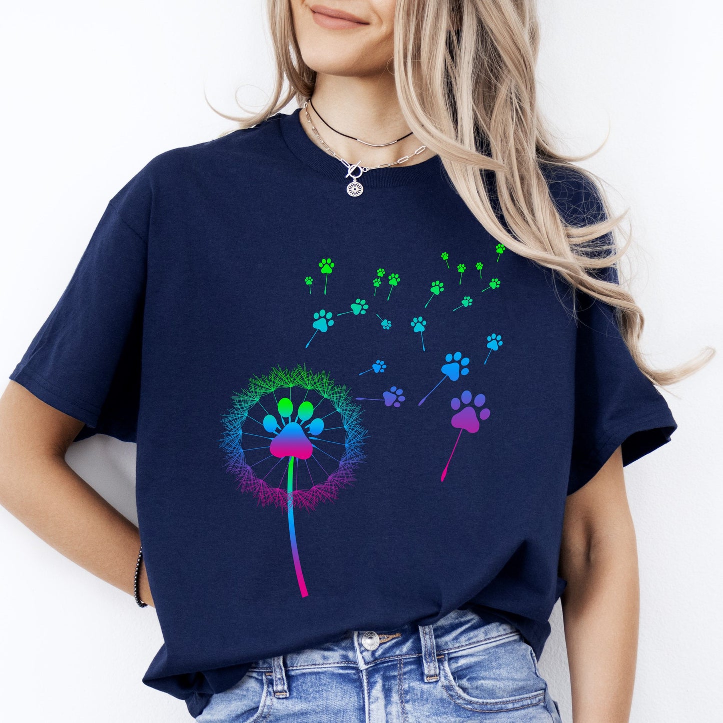 Dandelion Dogs T-Shirt gift neon dandelion Dog mom Unisex tee Black Navy Dark Heather-Navy-Family-Gift-Planet