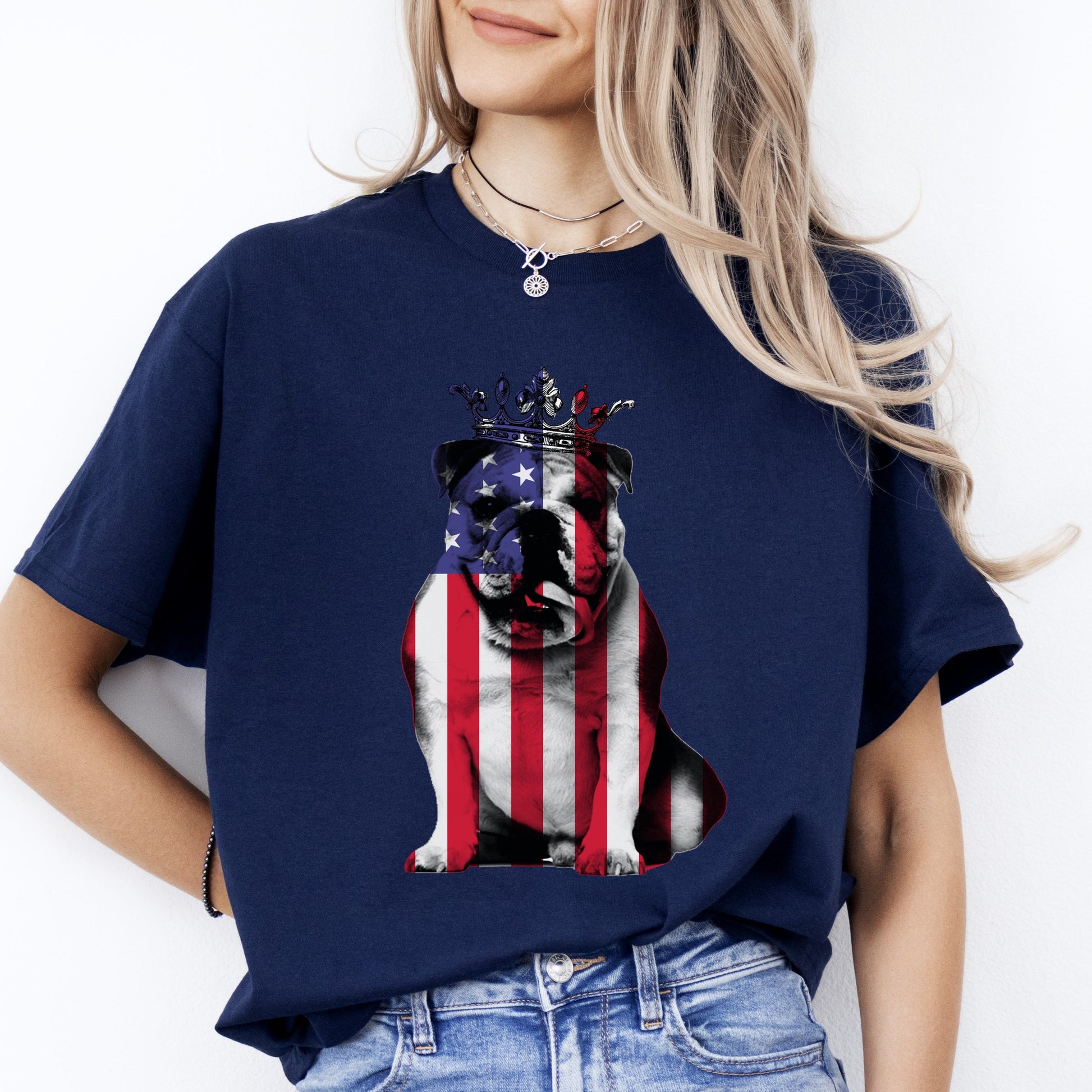 Dog Us Flag T-Shirt gift American Bulldog Dog mom Unisex tee Black Navy Dark Heather-Navy-Family-Gift-Planet