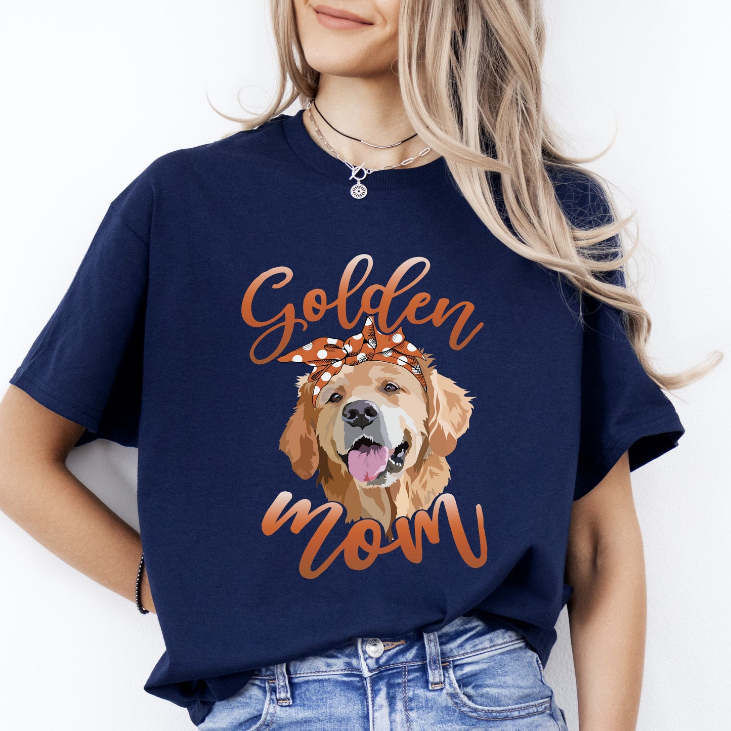 Golden Dog Mom T-Shirt gift Golden Retriever Dog mom Unisex tee Black Navy Dark Heather-Navy-Family-Gift-Planet