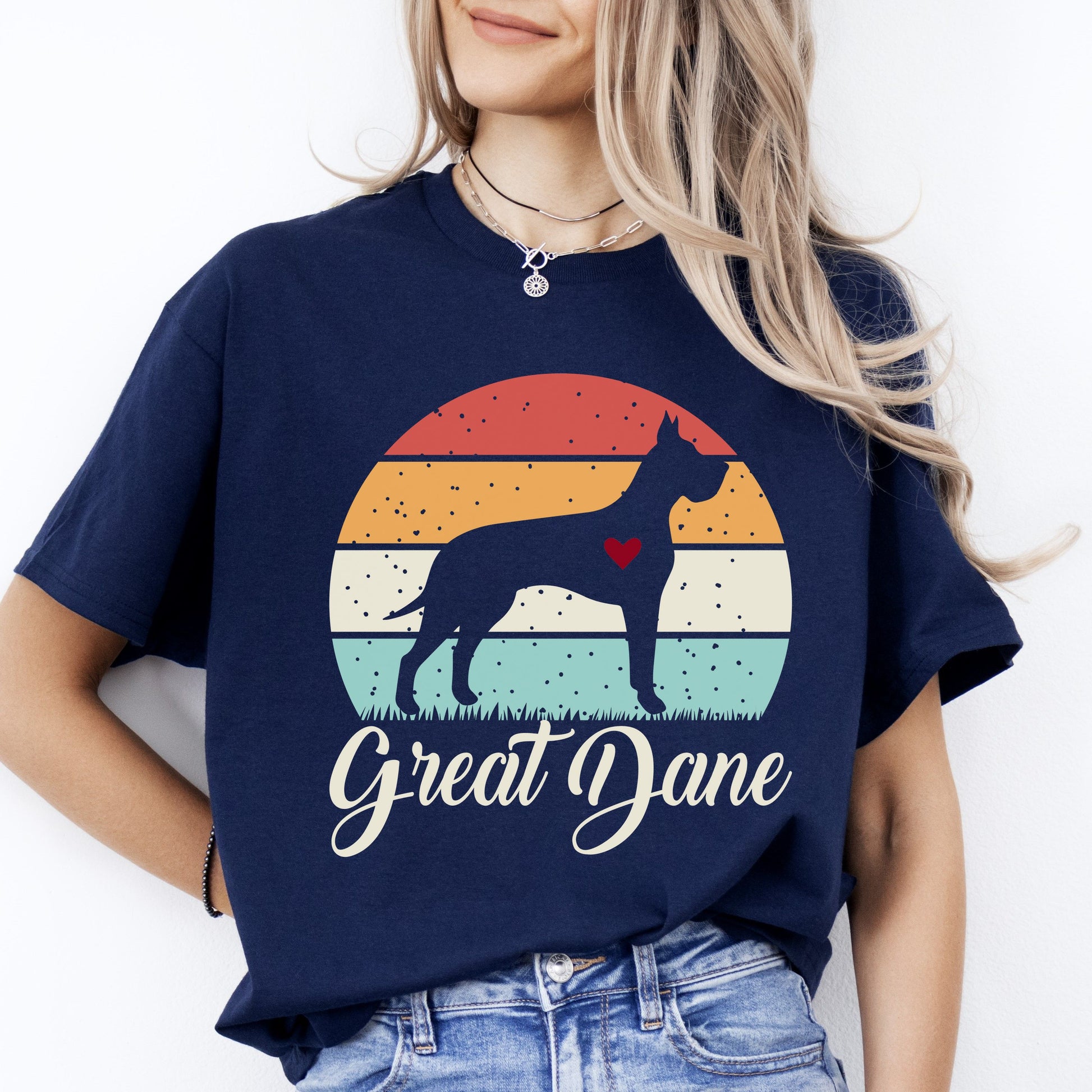 Great Dane T-Shirt gift Retro Great Dane Dog mom Unisex Tee Black Navy Dark Heather-Family-Gift-Planet