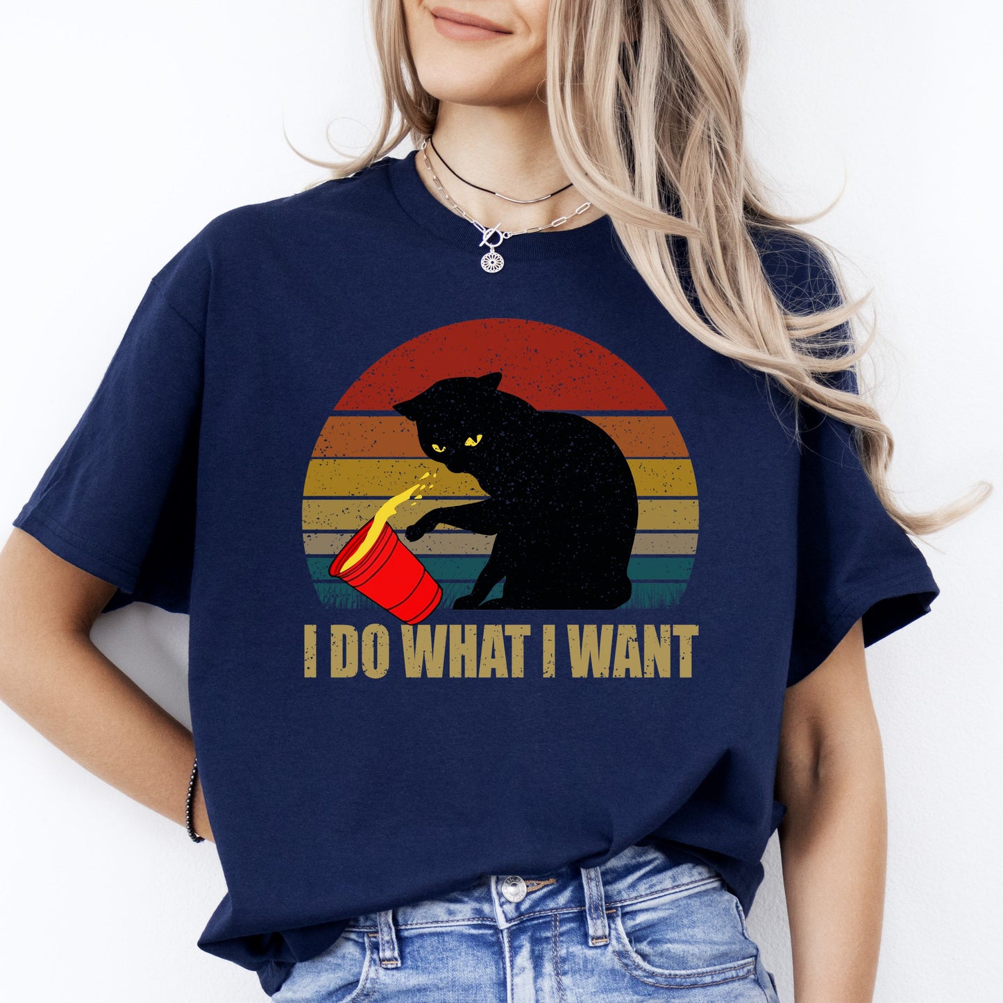 I do what I want T-Shirt gift Retro Sneaky Cat Black cat mom Unisex Tee Black Navy Dark Heather-Navy-Family-Gift-Planet