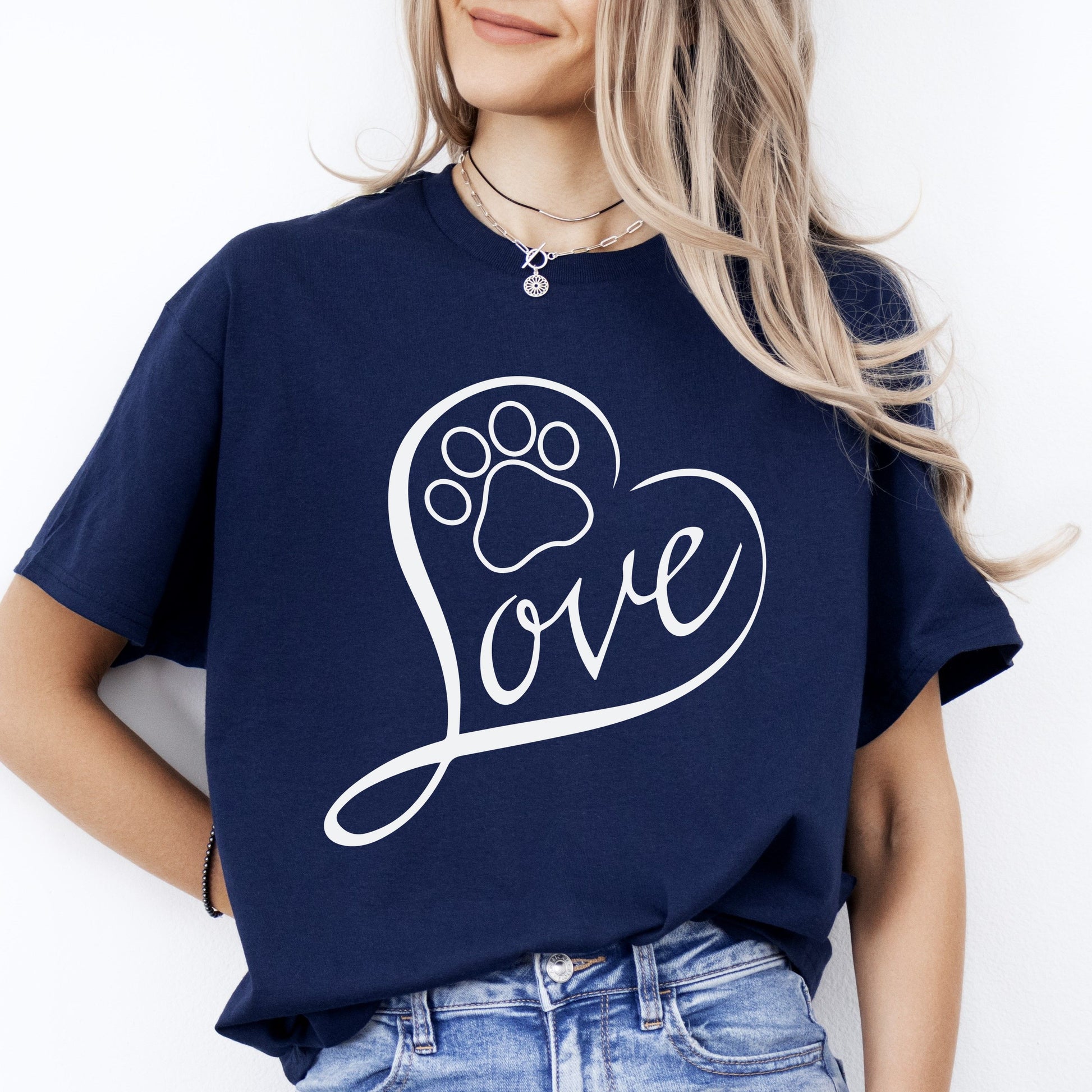 Love Dog T-Shirt gift Dog mom Paw Heart Unisex tee Black Navy Dark Heather-Navy-Family-Gift-Planet