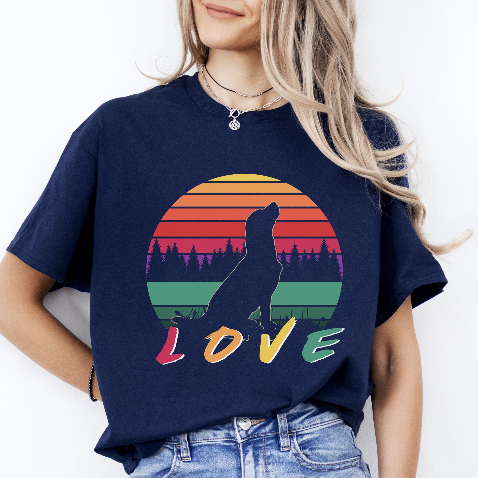 Love Golden Retriever T-Shirt gift Retro Golden Retriever Dog mama Unisex Tee Black Navy Dark Heather-Navy-Family-Gift-Planet