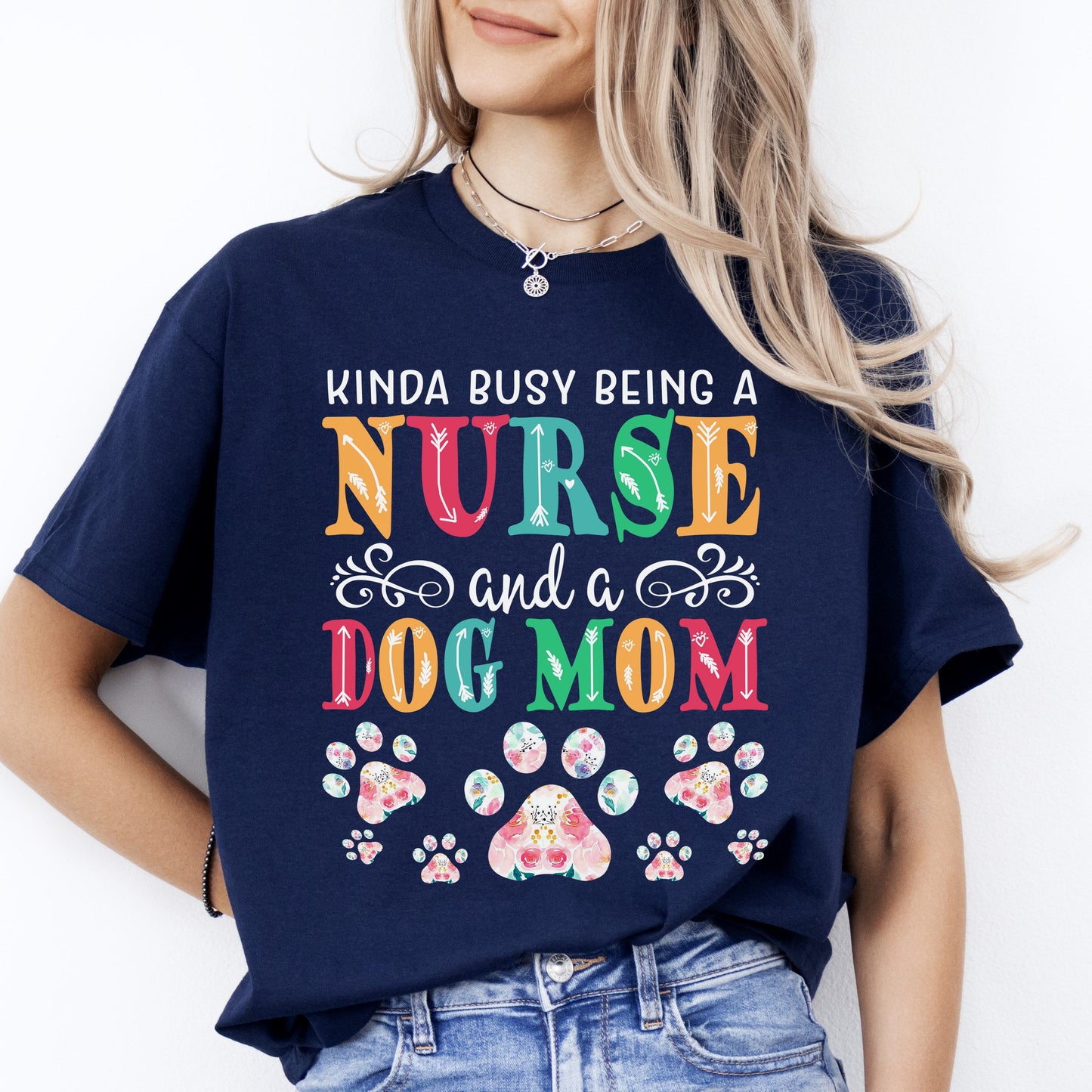 Nurse Dog Mom T-Shirt gift Registered Nurse Dog mom Unisex tee Black Navy Dark Heather-Navy-Family-Gift-Planet