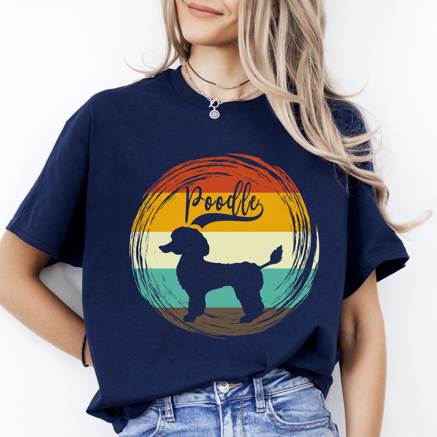 Poodle T-Shirt gift Retro Poodle Dog owner Unisex Tee Black Navy Dark Heather-Navy-Family-Gift-Planet