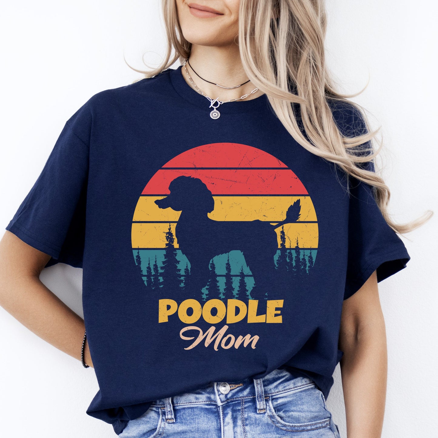 Poodle mom T-Shirt gift Retro Poodle Dog owner Unisex Tee Black Navy Dark Heather-Navy-Family-Gift-Planet