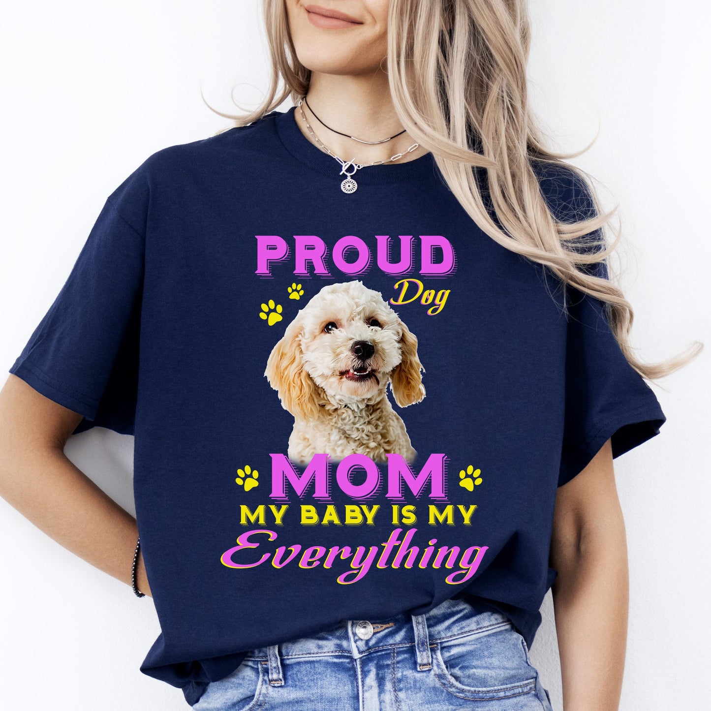 Proud dog mom T-Shirt gift Poodle Dog mom Unisex tee Black Navy Dark Heather-Navy-Family-Gift-Planet