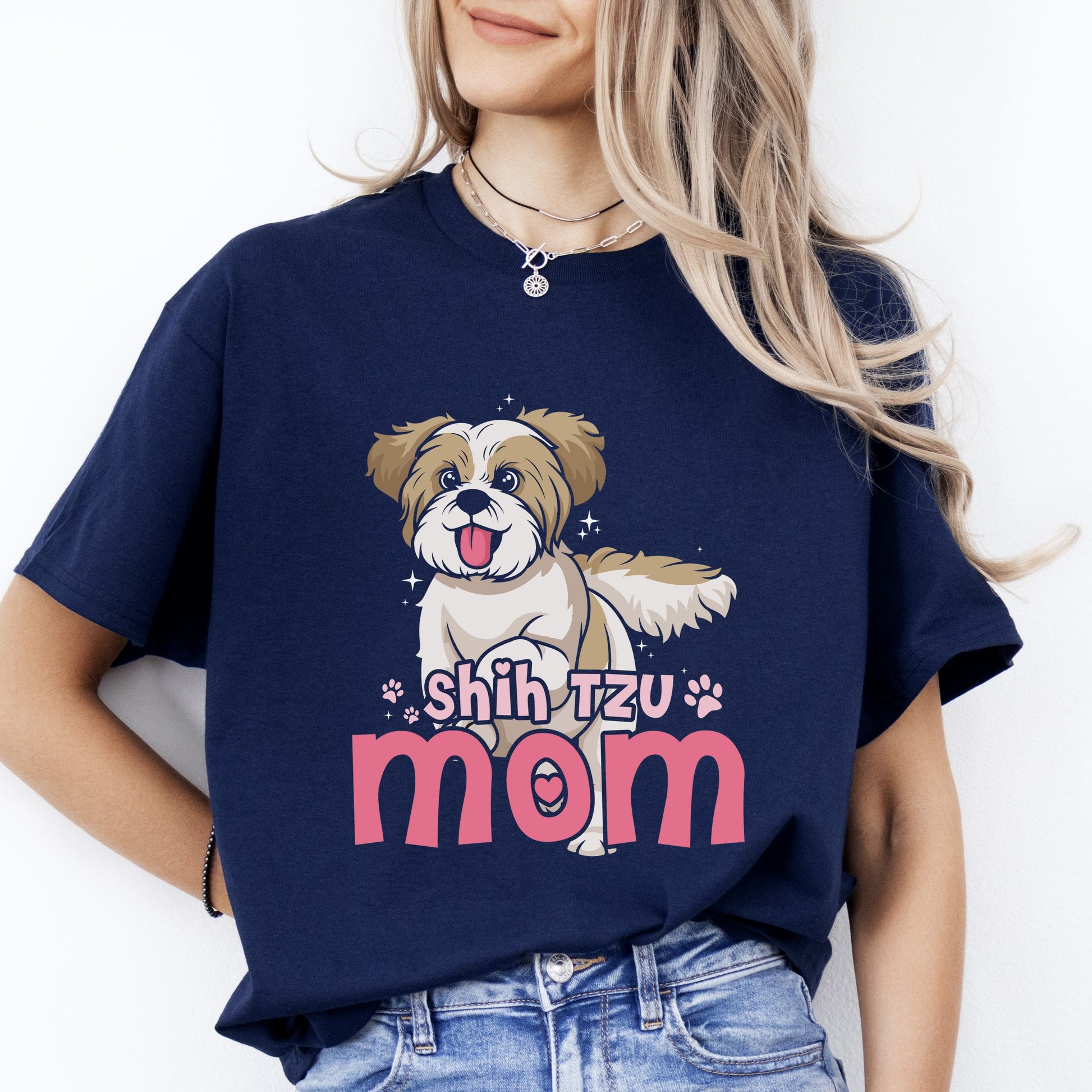 Shihtzu Mom T-Shirt gift Shih Tzu Dog mama Unisex tee Black Navy Dark Heather-Navy-Family-Gift-Planet