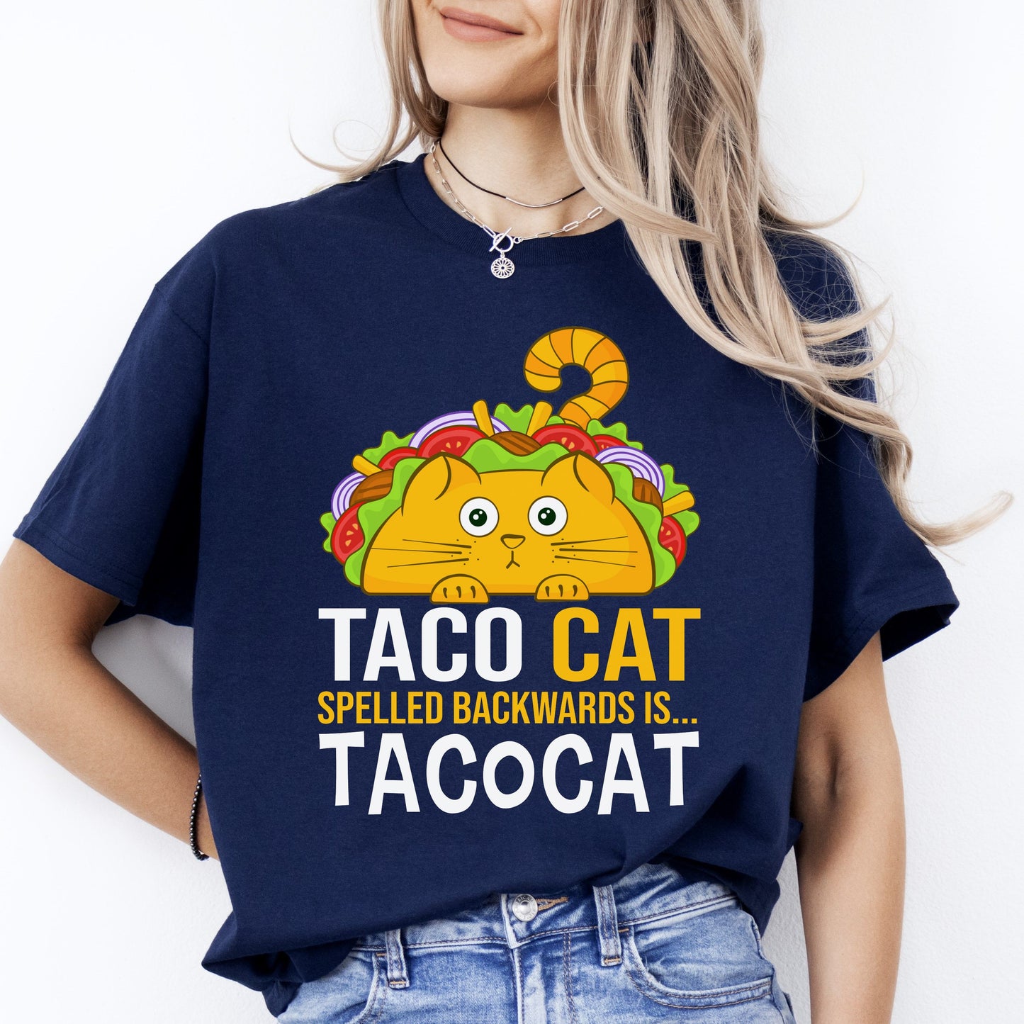 Taco Cat Spelled backwards T-Shirt gift Taco lover Cat mom Unisex Tee Black Navy Dark Heather-Navy-Family-Gift-Planet