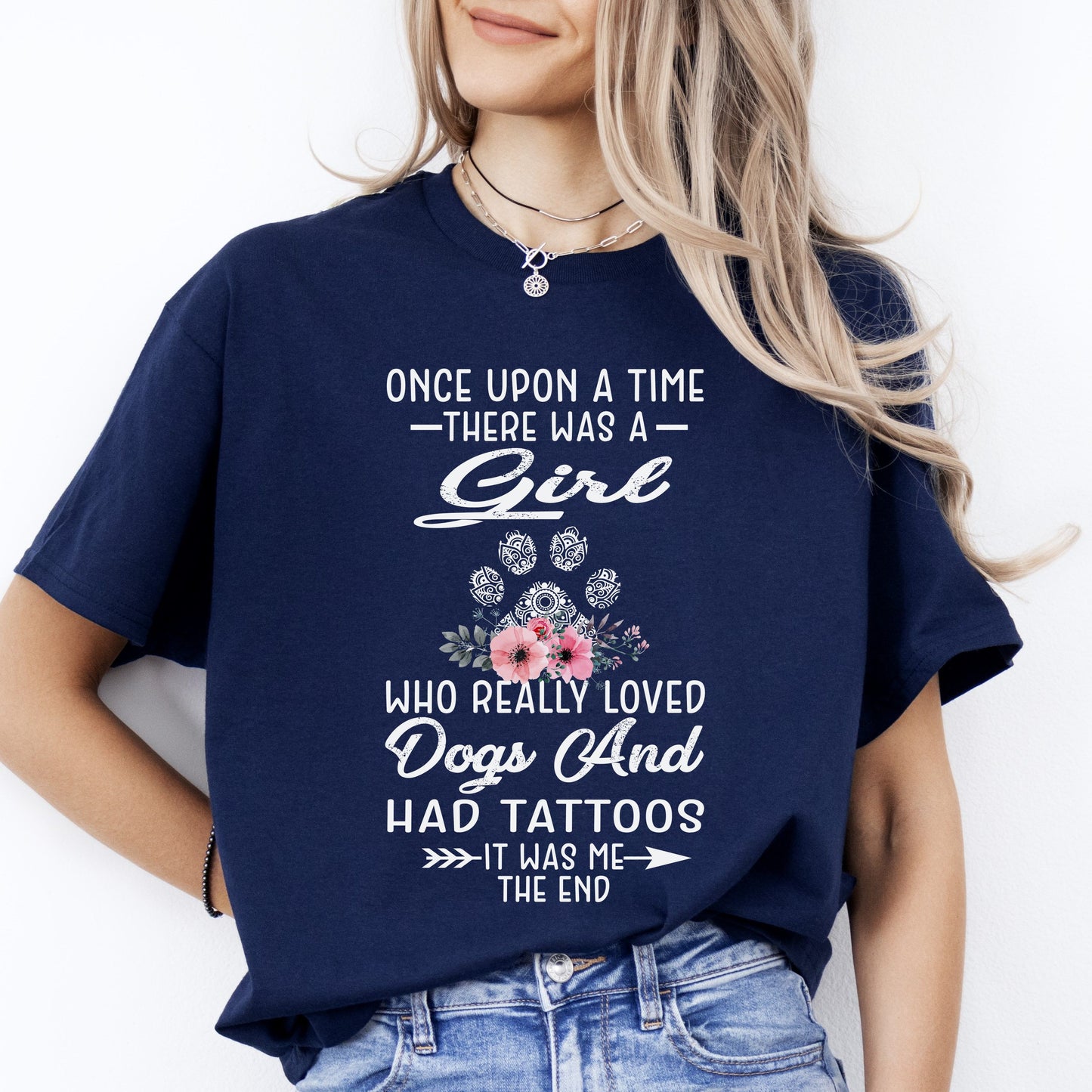 Tatoo girls love dogs T-Shirt gift Tattoed Dog mom Unisex tee Black Navy Dark Heather-Navy-Family-Gift-Planet