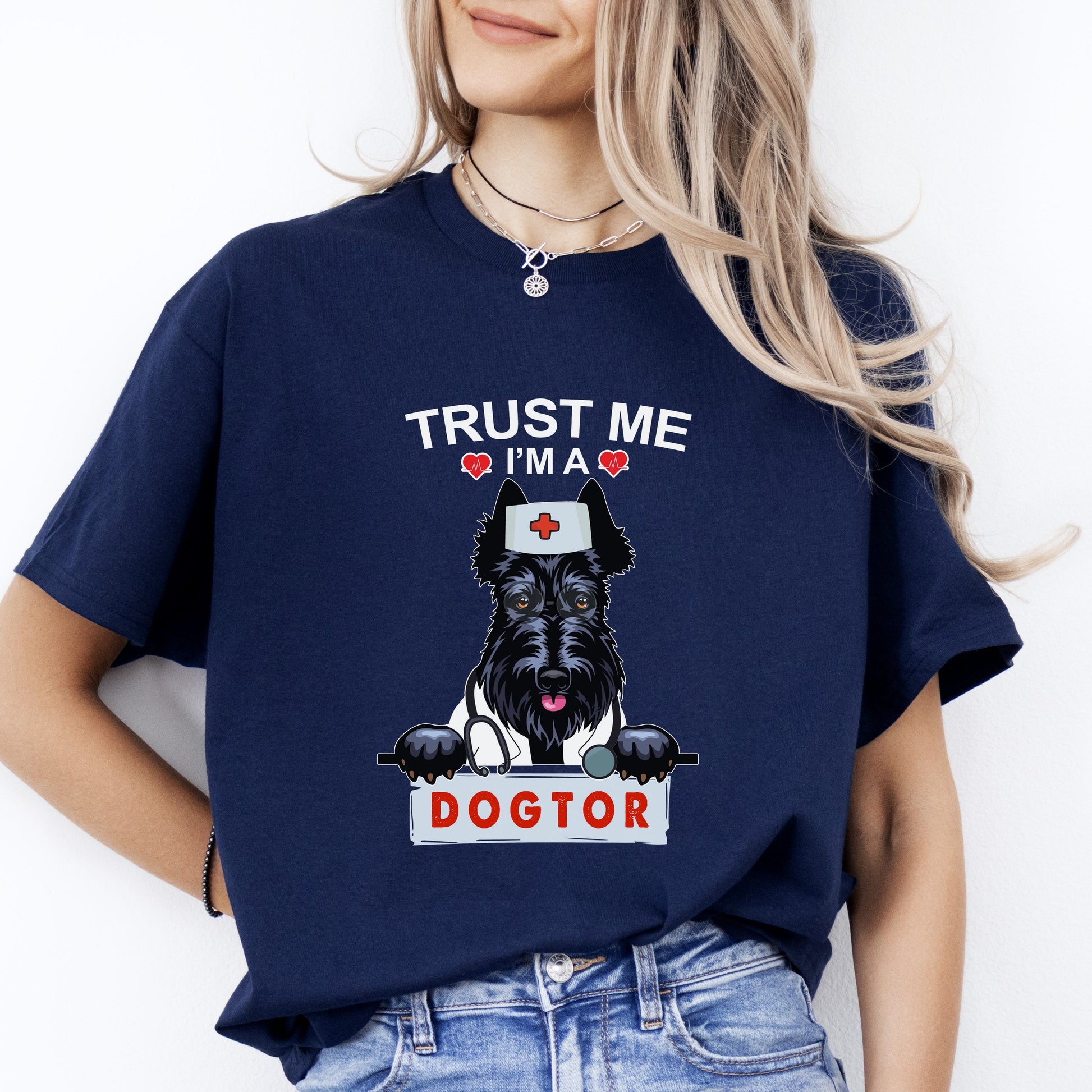 Trust me I'm a Dogtor T-Shirt gift Medical Doctor Dog mom Unisex tee Black Navy Dark Heather-Navy-Family-Gift-Planet