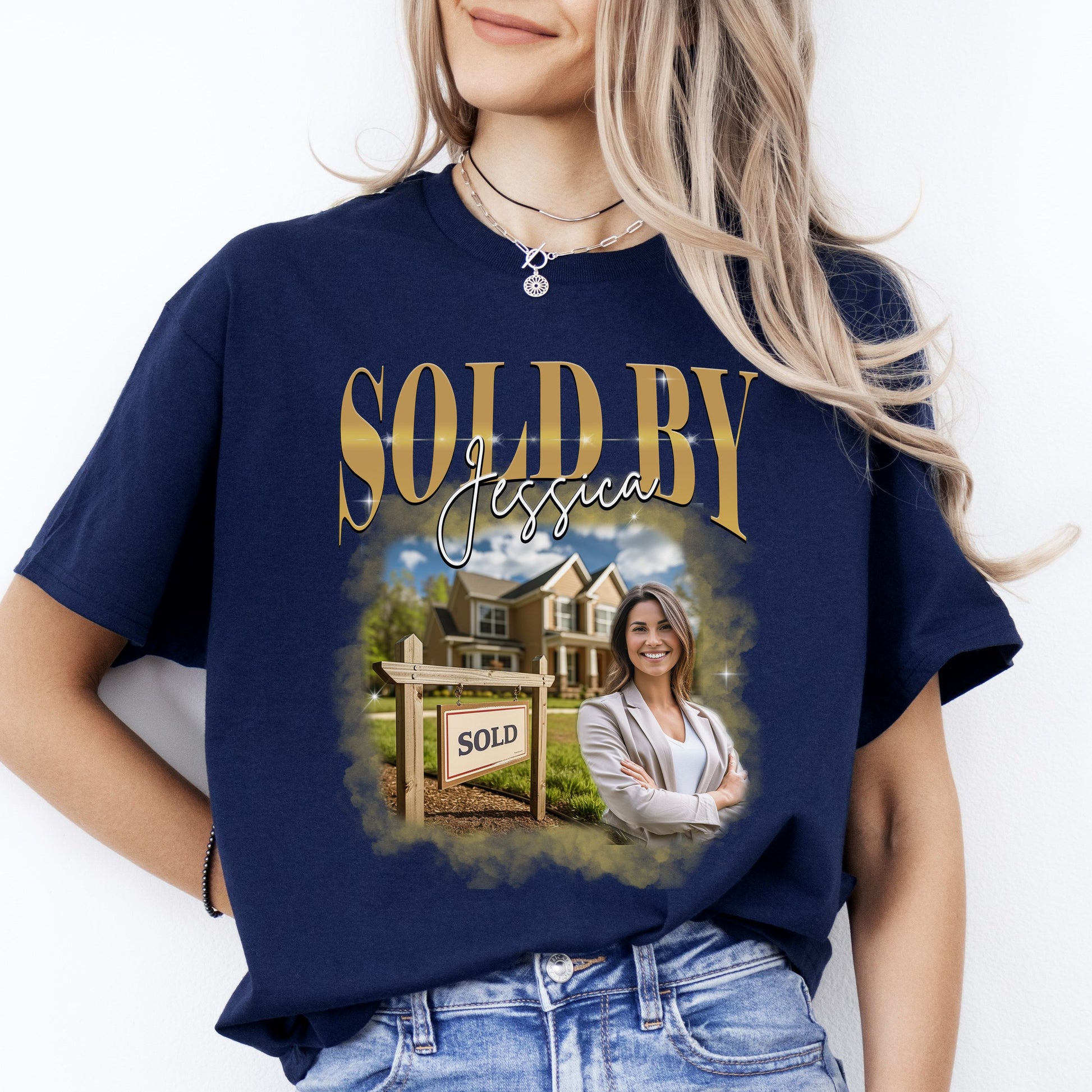 Custom Sold by T-Shirt gift Your own photo Realtor Real Estate Agent Unisex Tee Black Navy Dark Heather-Navy-Family-Gift-Planet