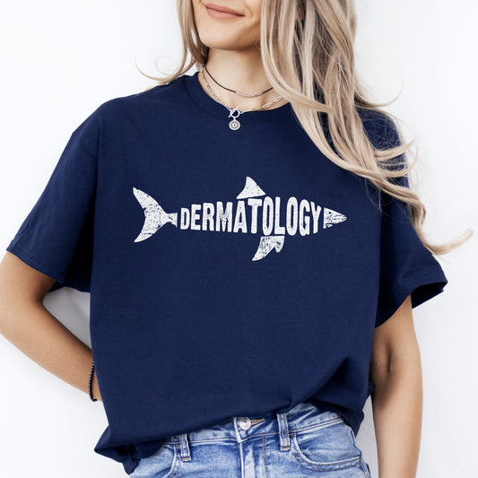 Dermatology Shark T-Shirt Derm squad Dermatology nurse Florida Unisex Tee Black Navy Dark Heather-Navy-Family-Gift-Planet
