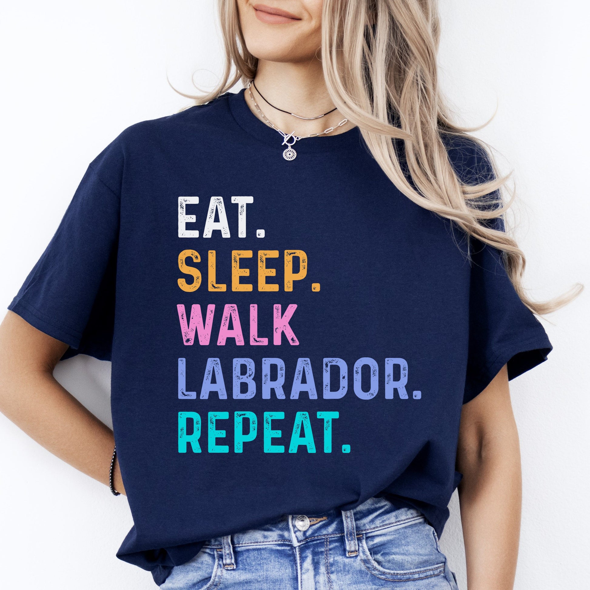 Labrador Unisex T-Shirt Eat Sleep Walk Labrador Repeat Labrador Dog lover gift-Navy-Family-Gift-Planet