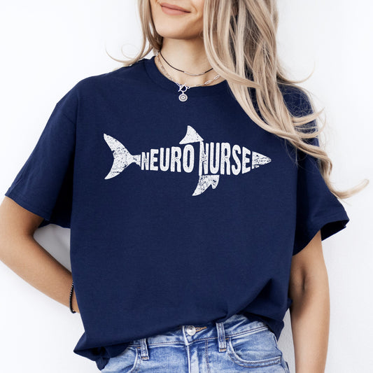 Neuro nurse Shark T-Shirt Neurology nurse Florida Unisex Tee Black Navy Dark Heather-Navy-Family-Gift-Planet