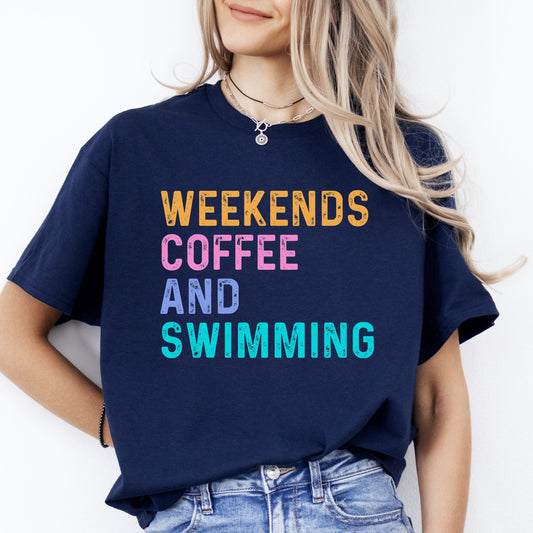 Weekends coffee and swimming T-Shirt Swimming lover swim Unisex tee Black Navy Dark Heather-Navy-Family-Gift-Planet