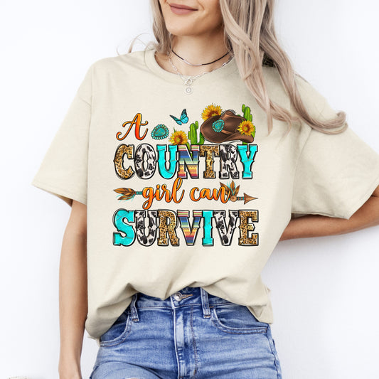 A country girl can survive T-Shirt Texas Western girl Unisex tee White Sand Grey-Sand-Family-Gift-Planet