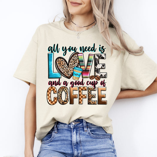 All you need is love and a good cup of coffee T-Shirt coffee lover Unisex tee White Sand Grey-Sand-Family-Gift-Planet