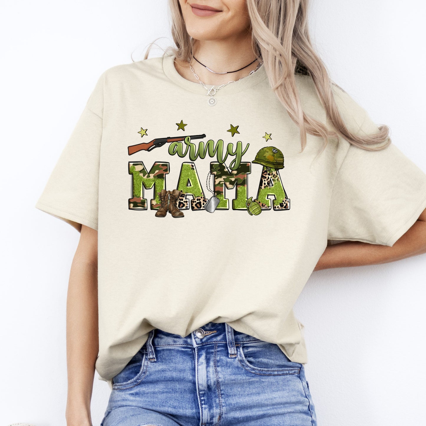 Army mama T-Shirt Military mom Unisex tee White Sand Grey-Sand-Family-Gift-Planet