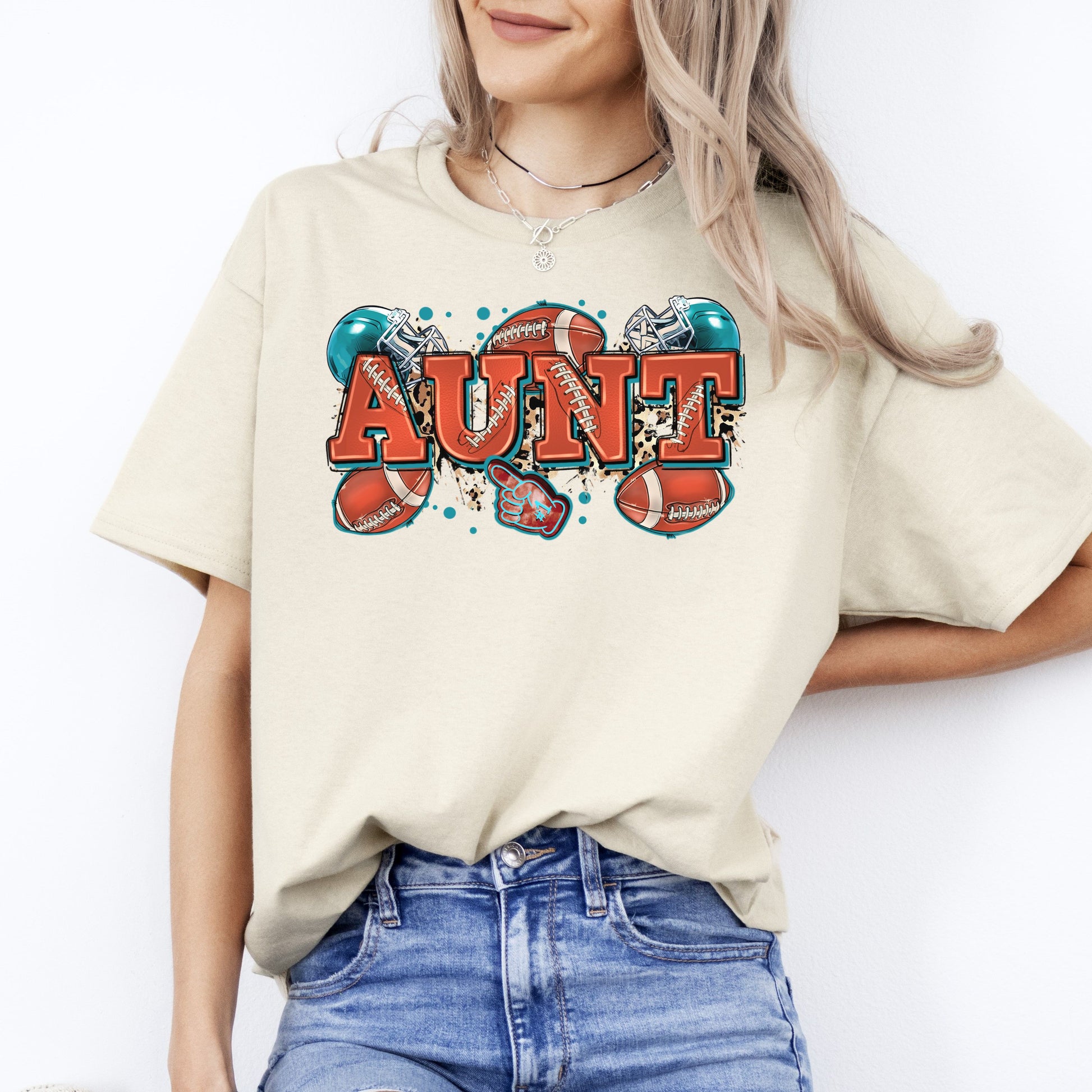 American football Aunt T-Shirt Rugby auntie Unisex tee Sand White Sport Grey-Sand-Family-Gift-Planet