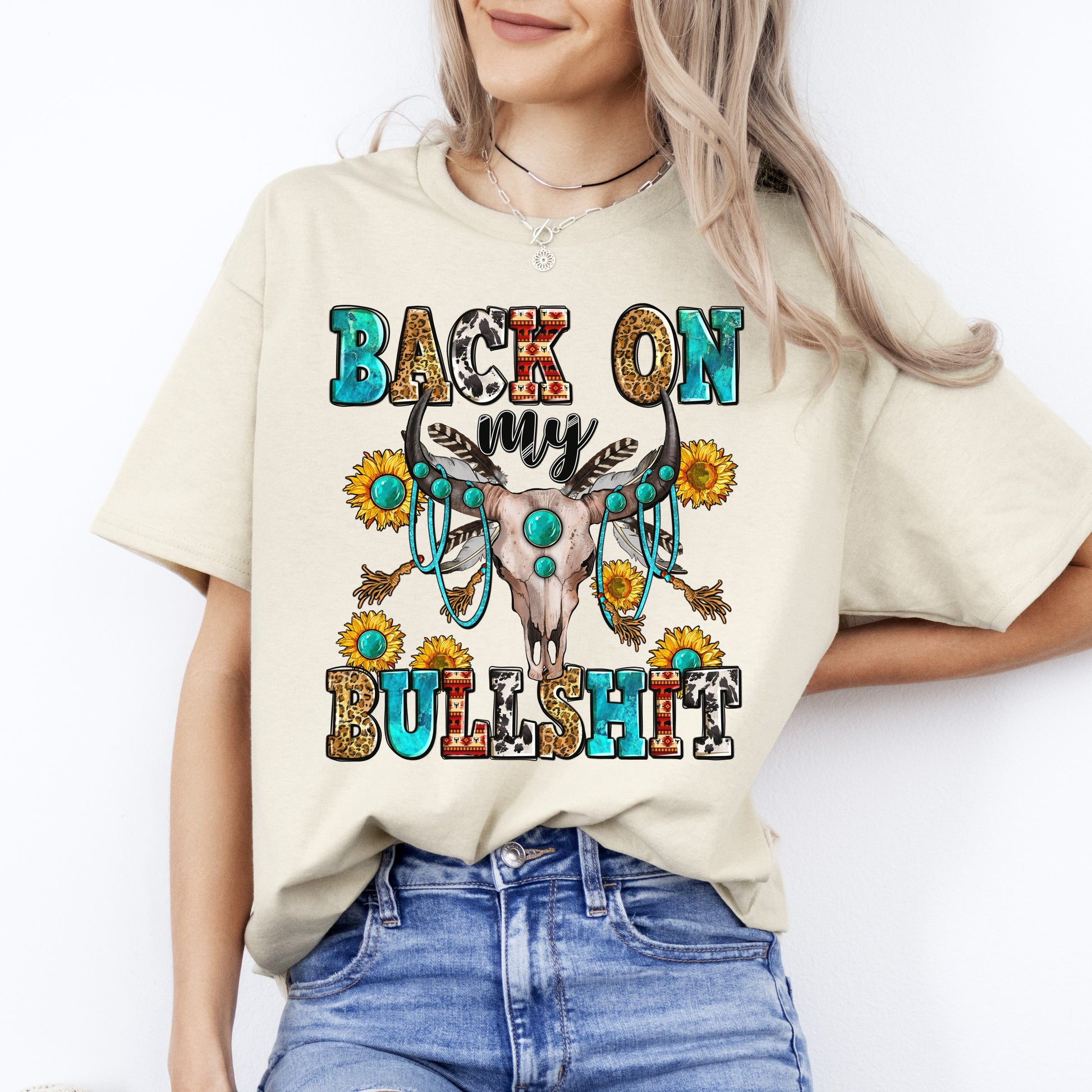 Back on my bullshit T-Shirt Western bull skull Unisex tee Sand White Sport Grey-Sand-Family-Gift-Planet