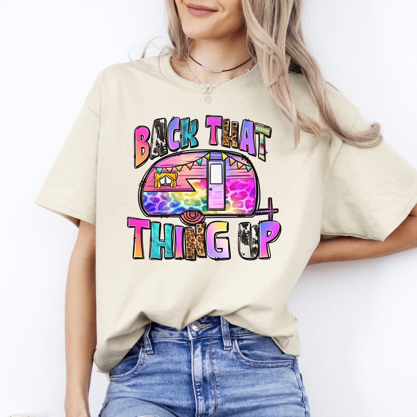 Back that thing up T-Shirt colorful camp camper Unisex tee Sand White Sport Grey-Sand-Family-Gift-Planet