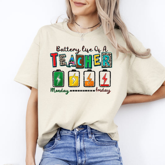 Teacher T-Shirt Battery life of a teacher Unisex tee Sand White Sport Grey-Sand-Family-Gift-Planet
