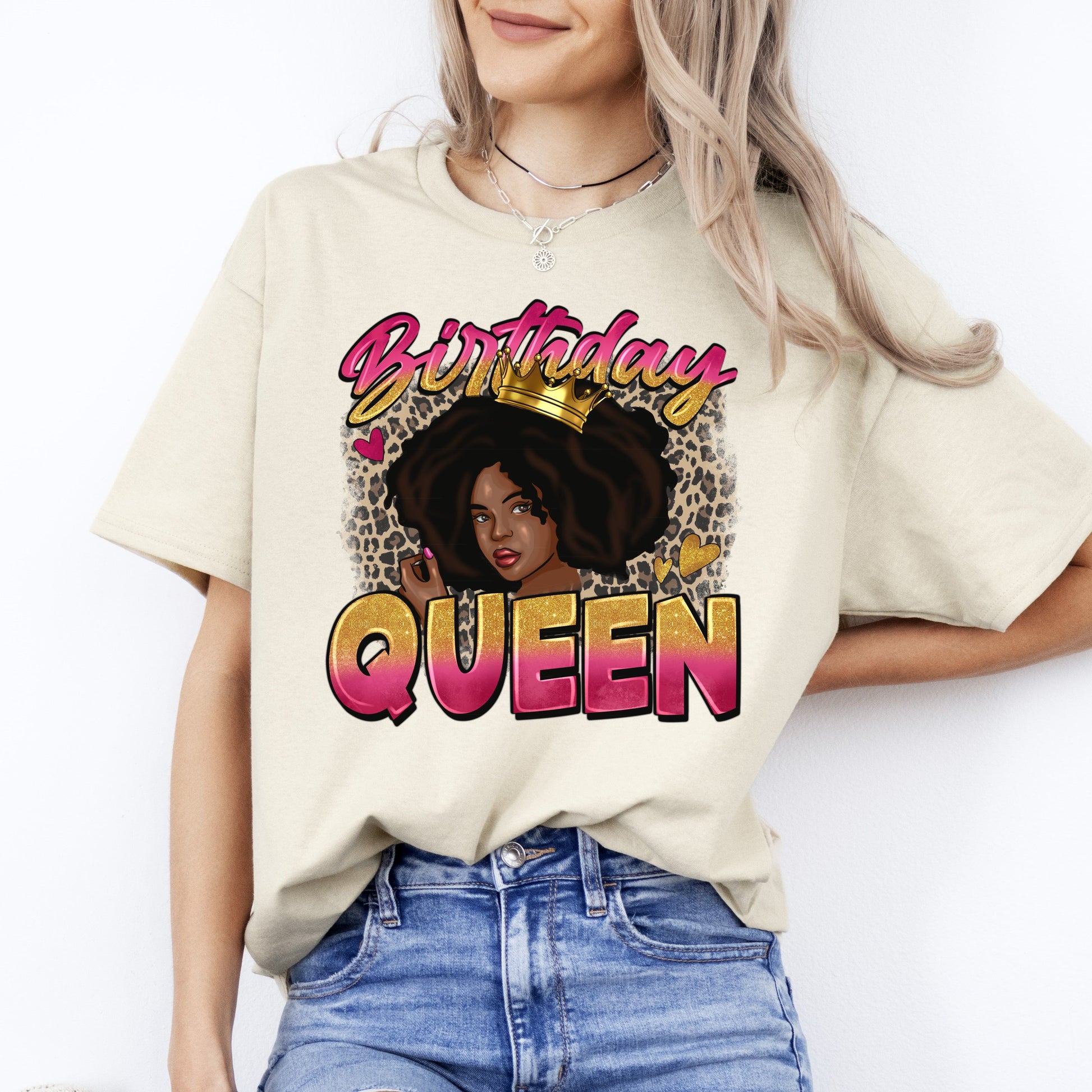 Birthday Queen T-Shirt Birthday party queen leopard skin Unisex tee Sand White Sport Grey-Sand-Family-Gift-Planet