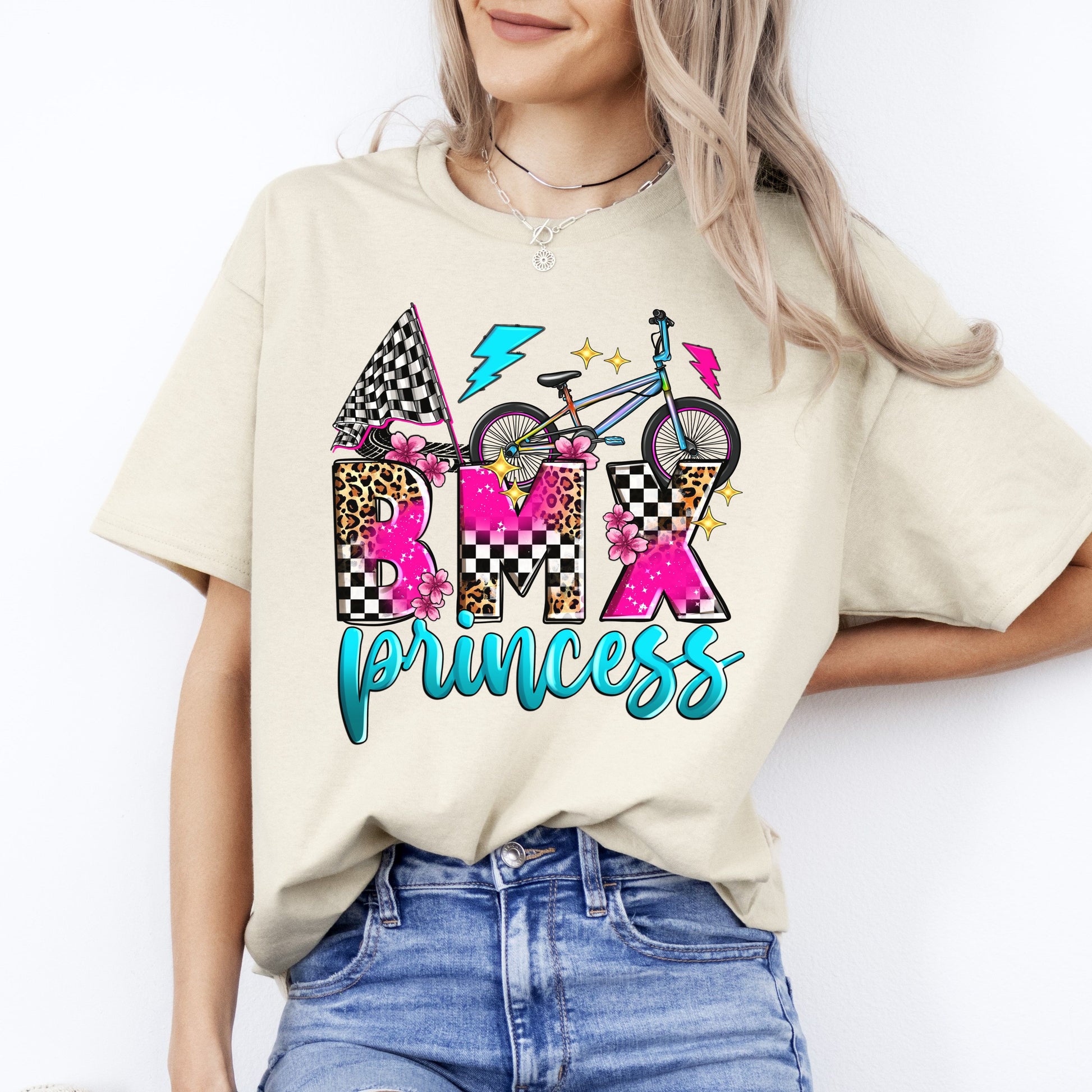 BMX Princess T-Shirt Bicycle race princess Unisex tee Sand White Sport Grey-Sand-Family-Gift-Planet