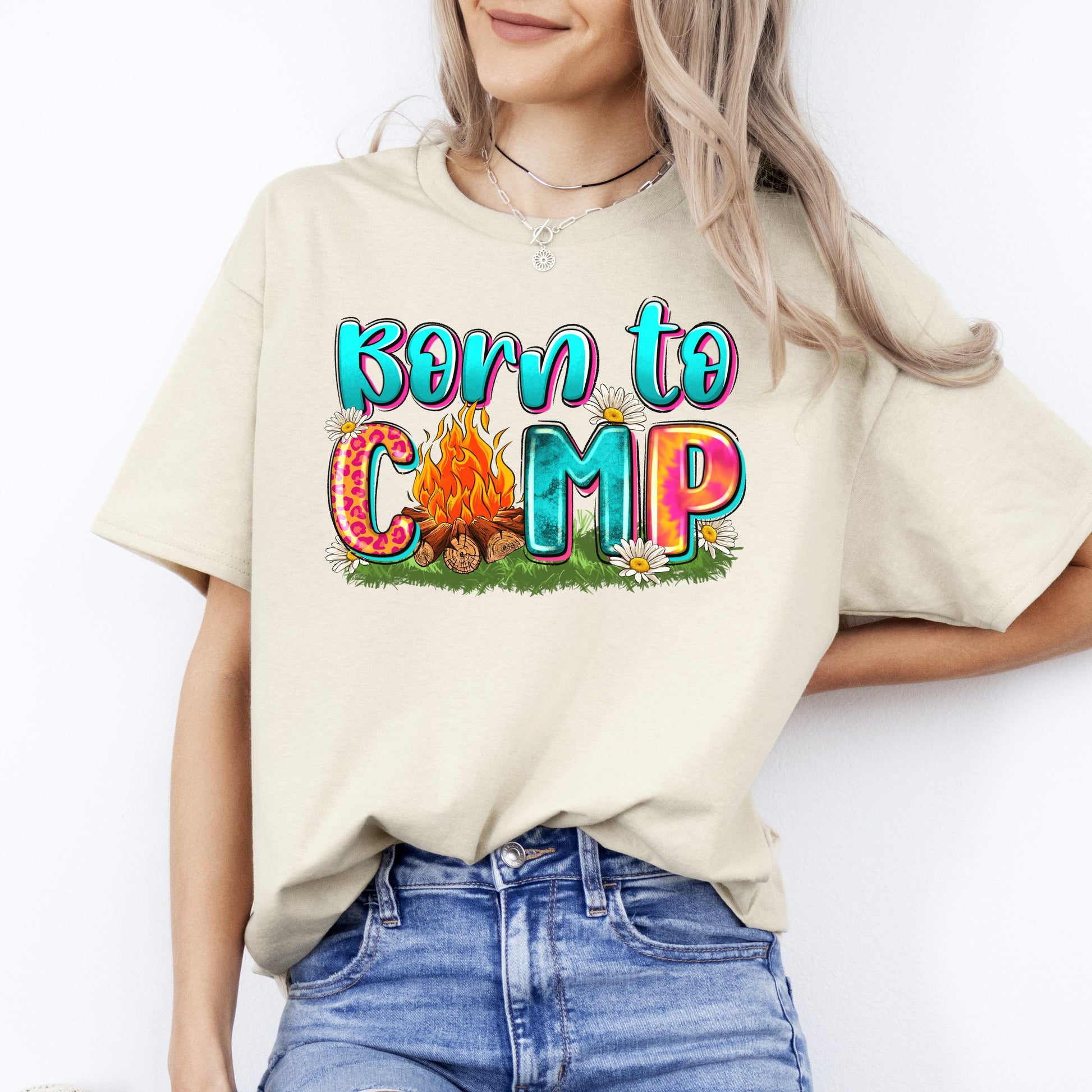 Born to camp T-Shirt traveler adventure Camper Unisex tee Sand White Sport Grey-Sand-Family-Gift-Planet