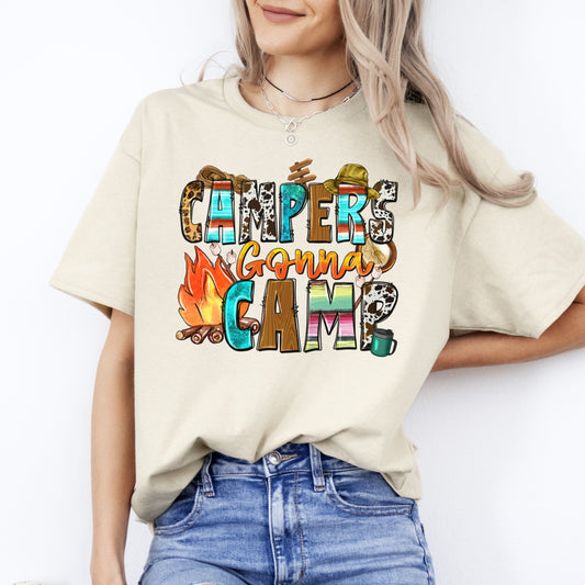 Campers gonna camp T-Shirt happy camper Unisex tee White Sand Sport Grey-Sand-Family-Gift-Planet