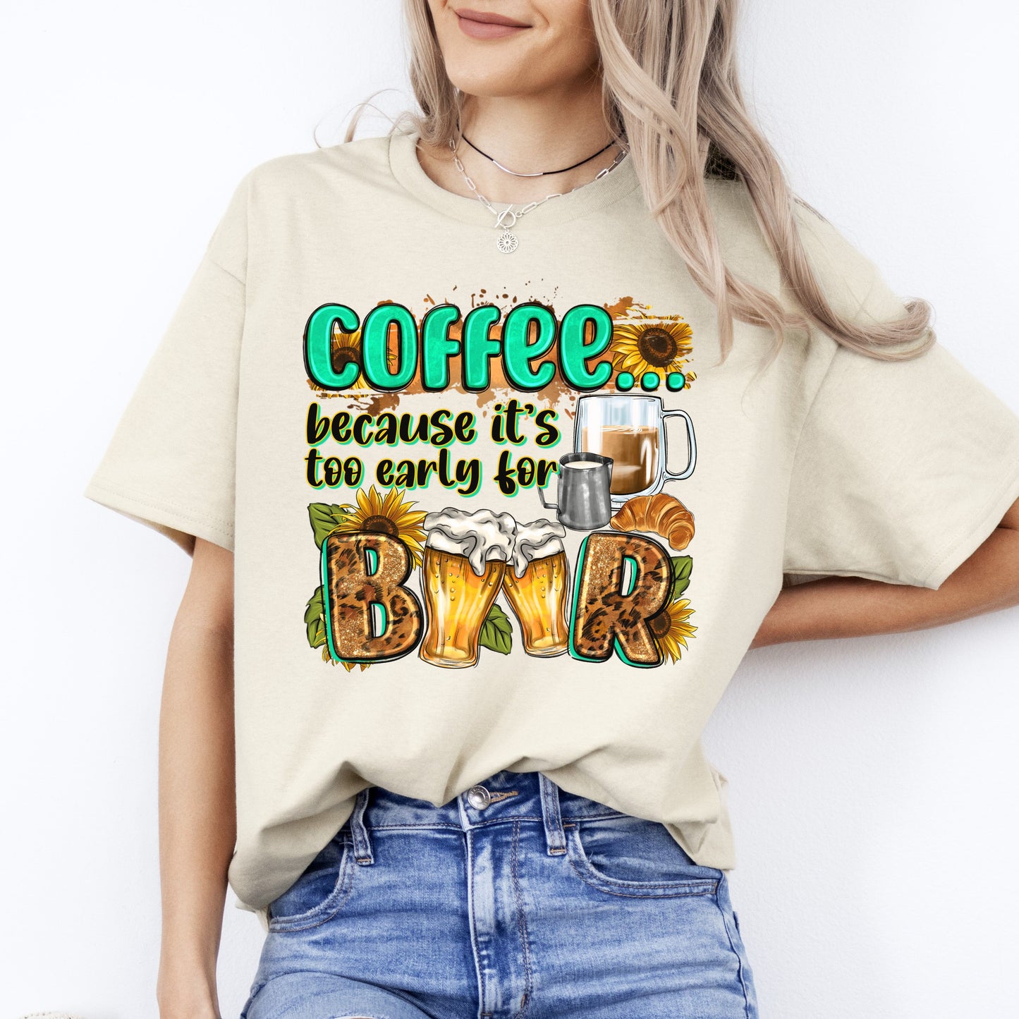 Coffee because its too early for beer T-Shirt coffee and beer lover Unisex tee White Sand Sport Grey-Family-Gift-Planet