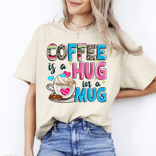 Coffee is a hug in a mug T-Shirt Latte Coffee Lover Unisex tee White Sand Sport Grey-Sand-Family-Gift-Planet
