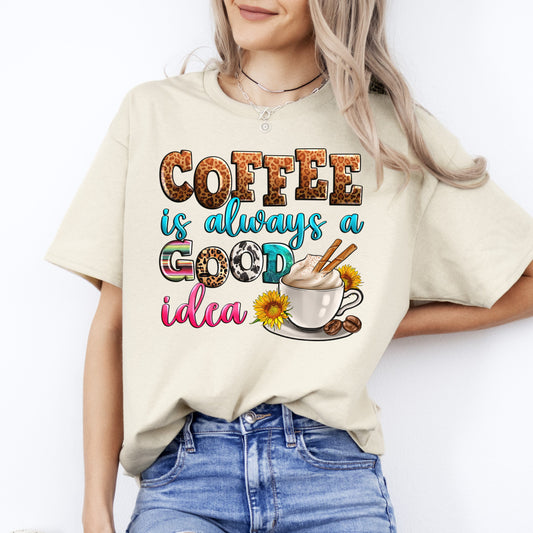Coffee is always good idea T-Shirt Cappuccino coffee lover Unisex tee White Sand Sport Grey-Sand-Family-Gift-Planet
