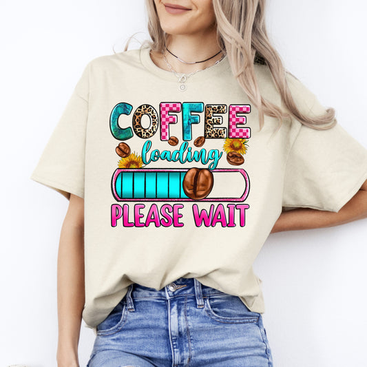 Coffee loading please wait T-Shirt Coffee shop Barista Brewer Unisex tee White Sand Sport Grey-Sand-Family-Gift-Planet