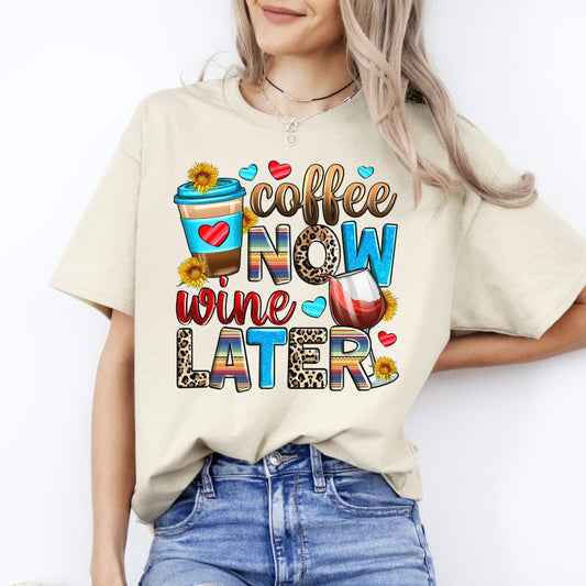 Coffee now wine later T-Shirt Coffee lover Unisex tee White Sand Sport Grey-Sand-Family-Gift-Planet