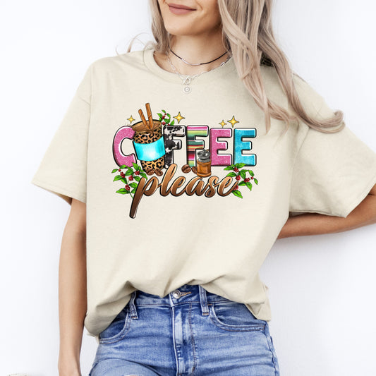 Coffee please T-Shirt Coffee lover Coffee addict Unisex tee White Sand Sport Grey-Sand-Family-Gift-Planet