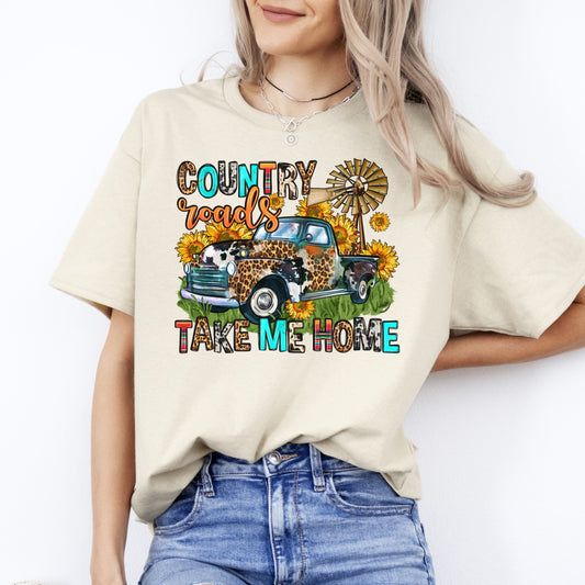 Western country track T-Shirt sunflower cow skin windmill Unisex tee White Sand Sport Grey-Sand-Family-Gift-Planet